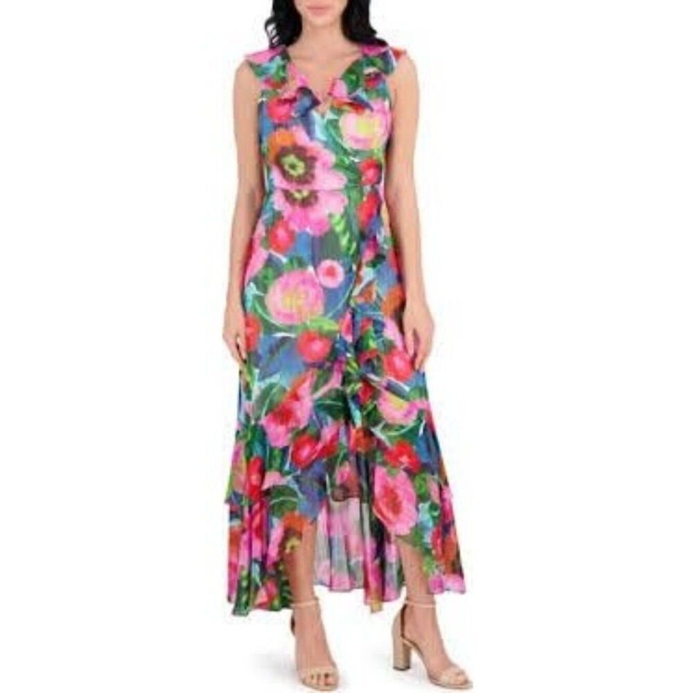 Kenzie Women’s Floral Print Tiered Ruffle Trim Maxi Dress Size 10